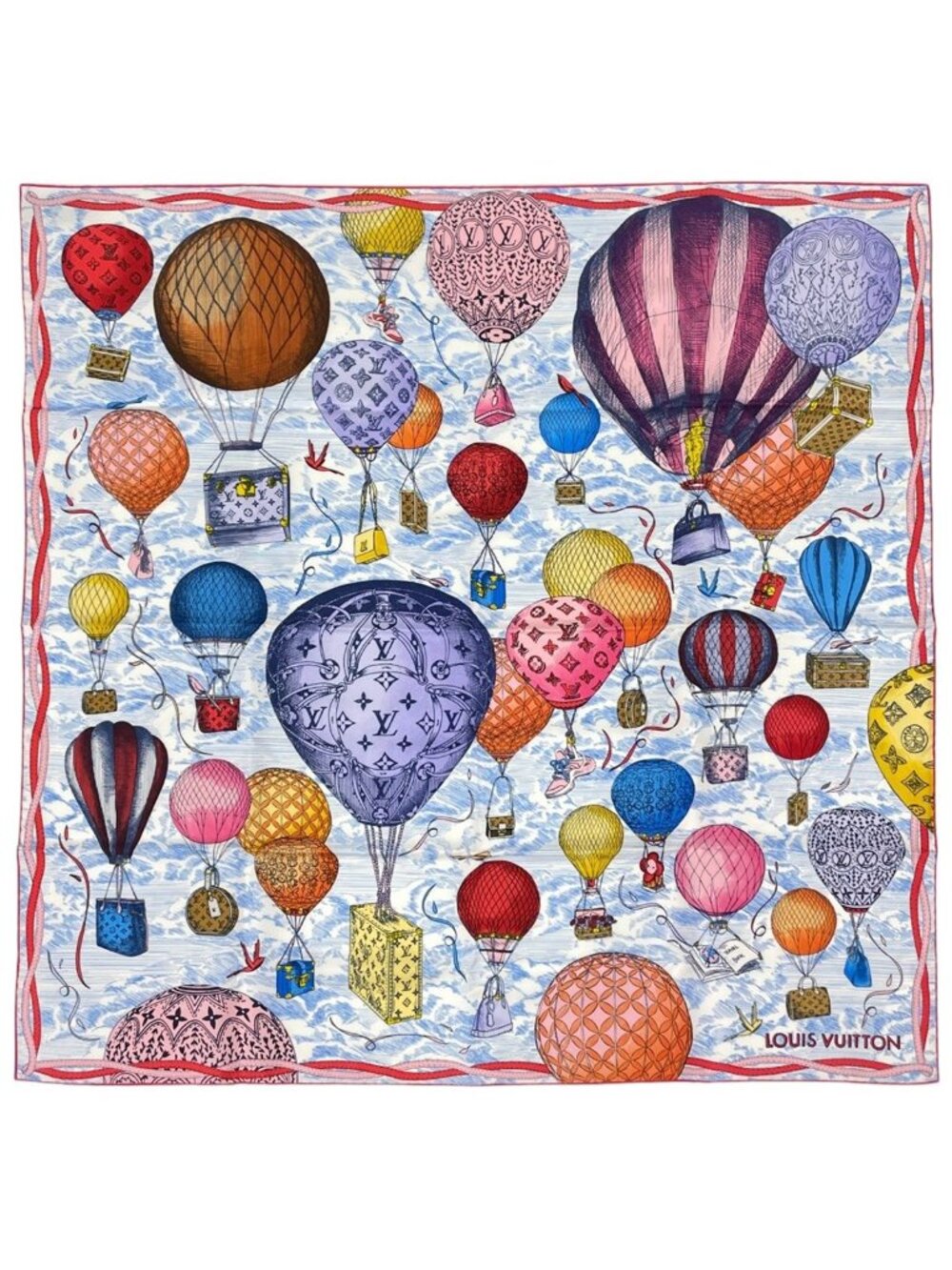 Louis Vuitton Carre 90 Up and Away Scarf Silk Blue Multicolor
